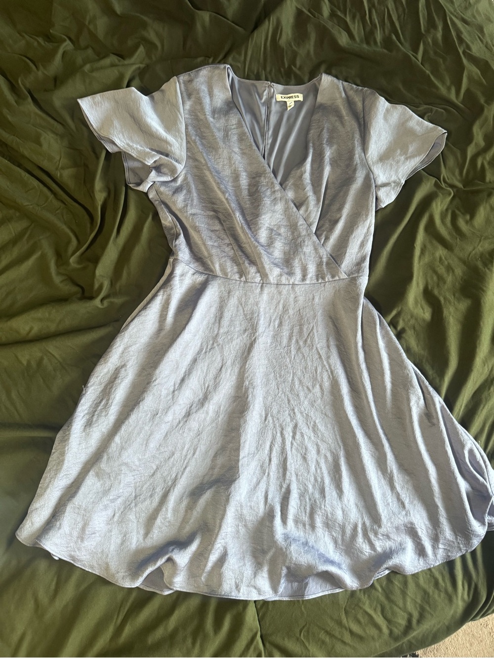 Express Light Lavender Periwinkle  Wrap Short Sleeve Mini Dress